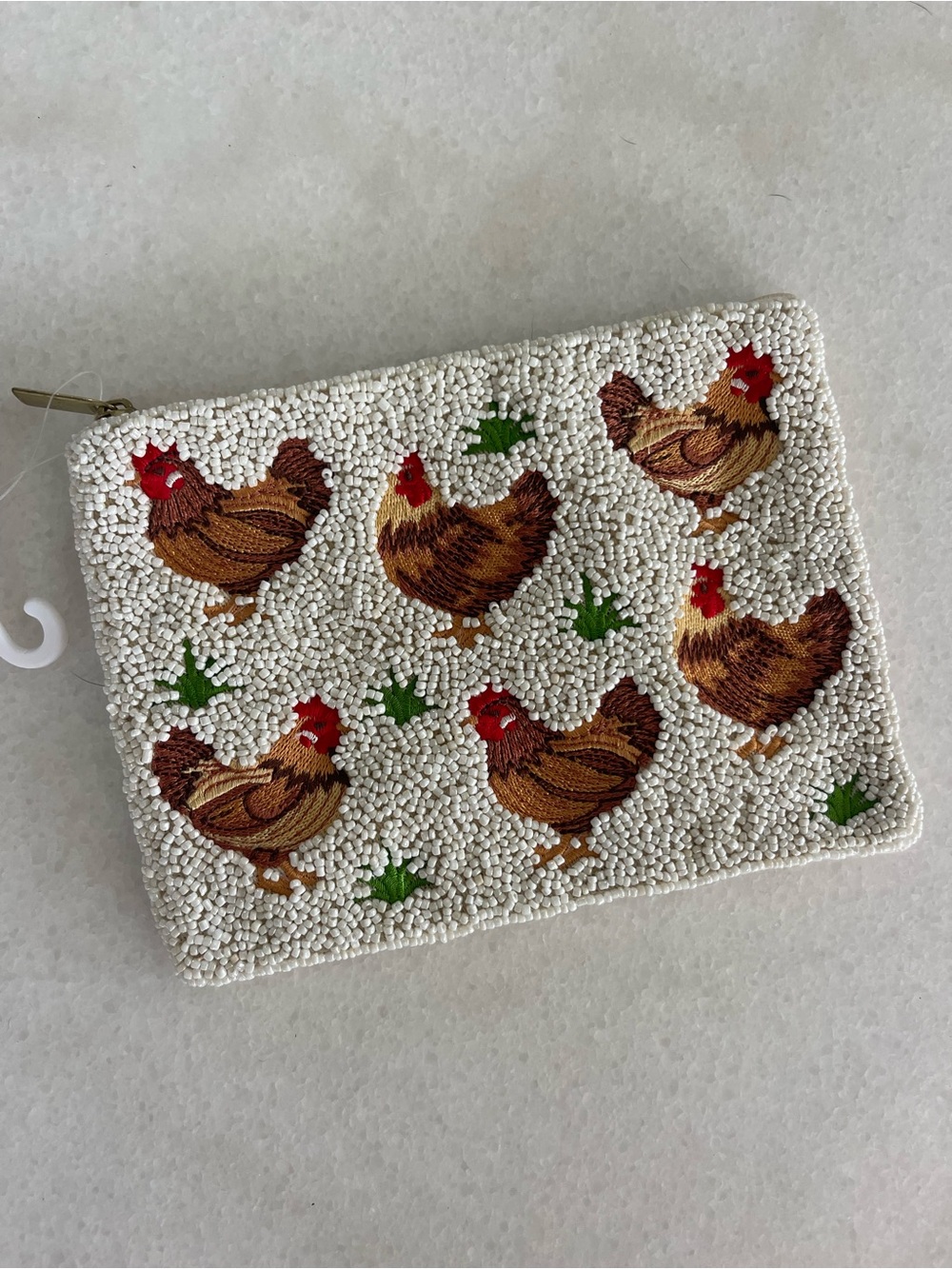 Beaded Chicken Pouch Zipper Bag Embroidered Farm Country NWT - Picture 2 of 7